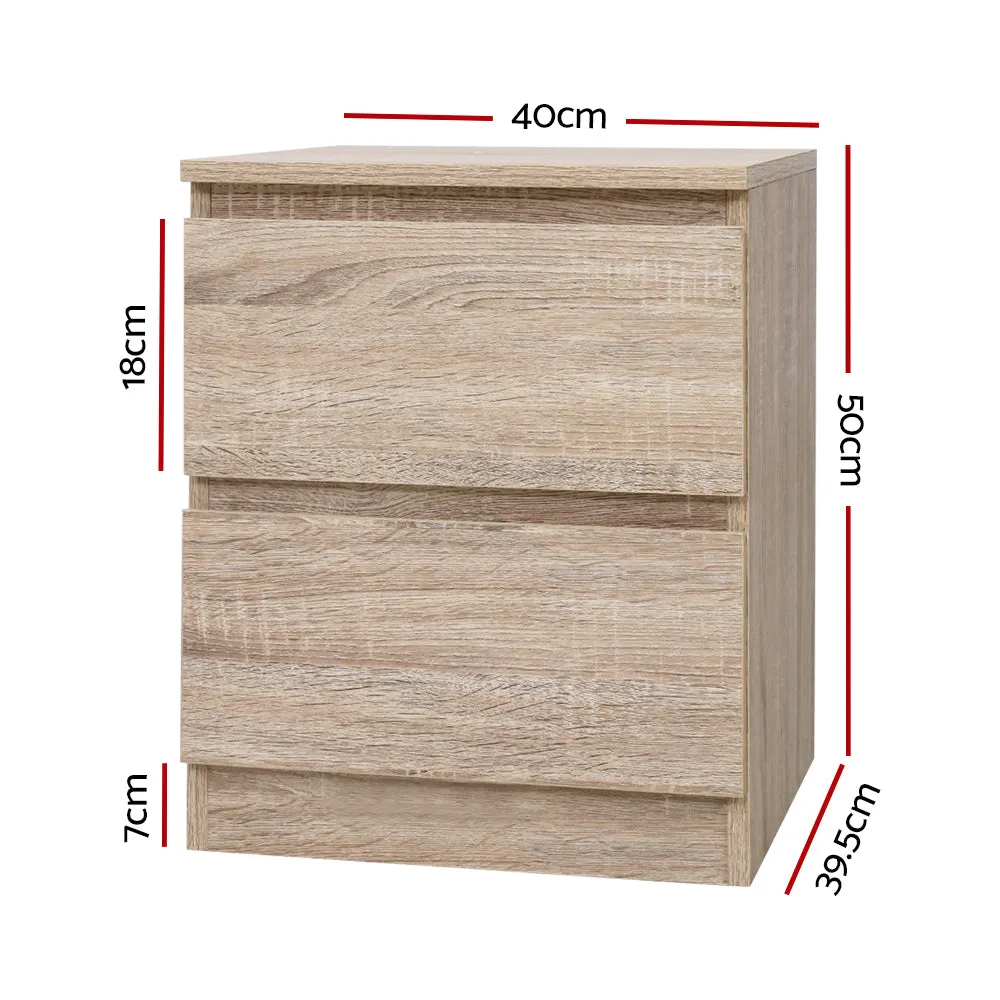 15mm Oak Bedside Table w/ 2 Deep Drawers - Artiss