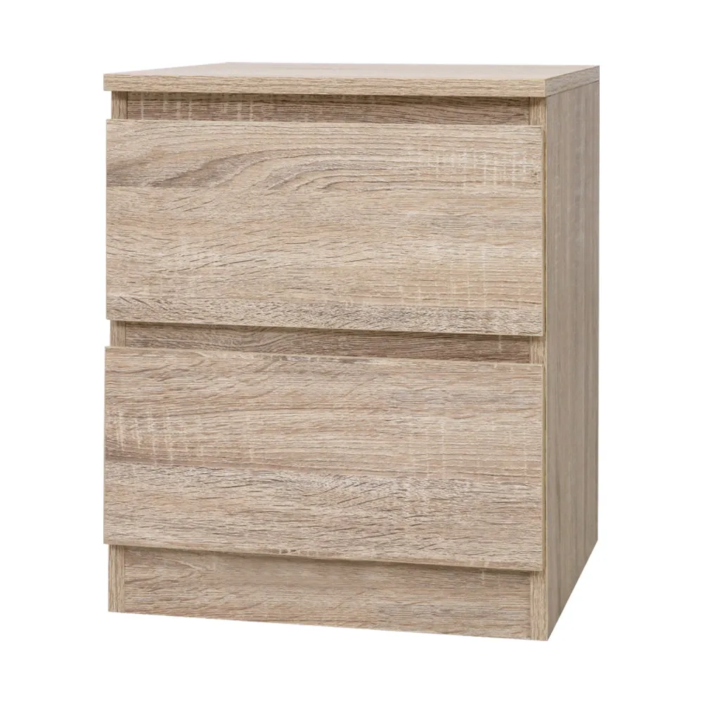 15mm Oak Bedside Table w/ 2 Deep Drawers - Artiss