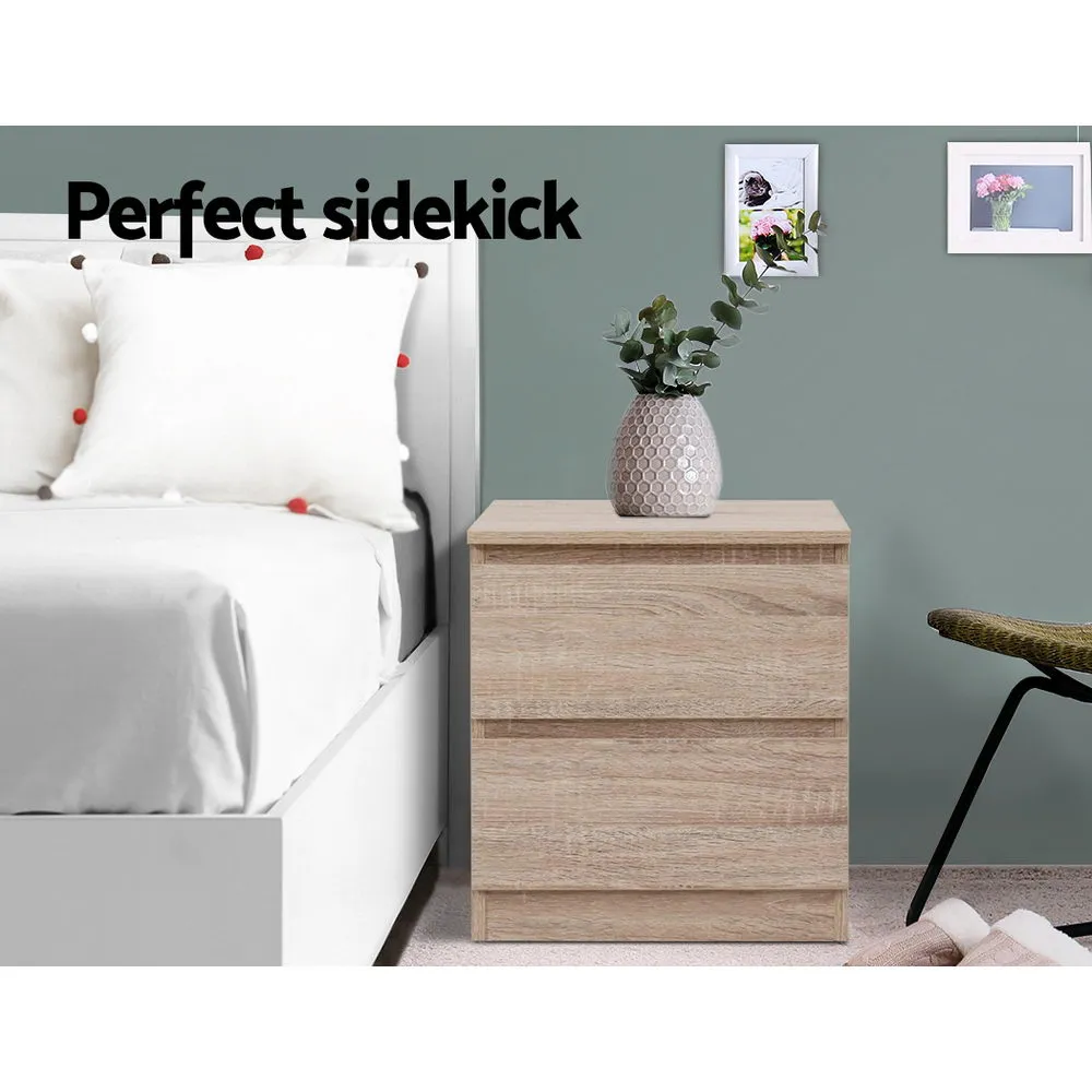 15mm Oak Bedside Table w/ 2 Deep Drawers - Artiss