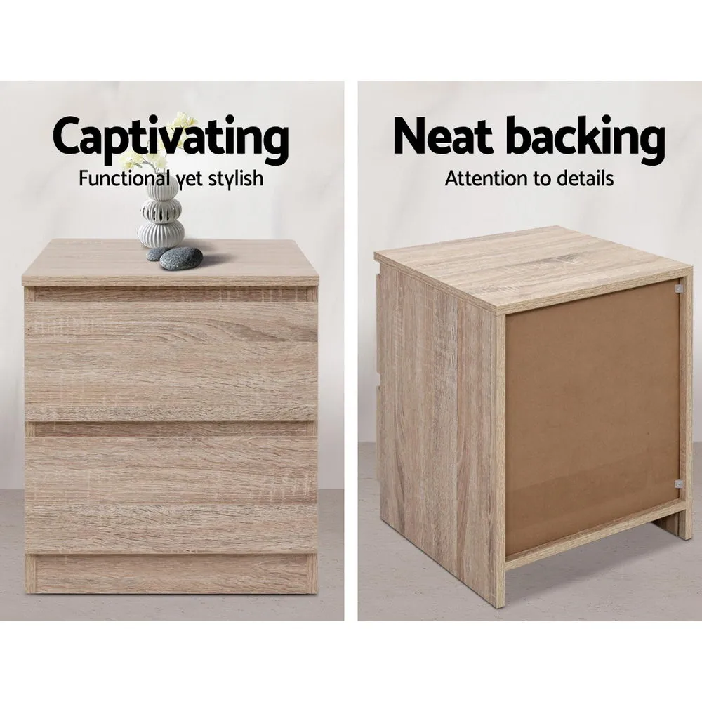 15mm Oak Bedside Table w/ 2 Deep Drawers - Artiss