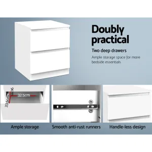 2-Drawer Handle-less Bedside Table, Anti-Rust - Artiss