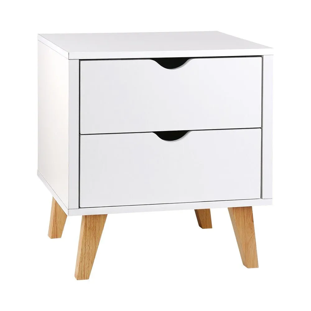 2 Drawer Wooden Bedside Table - White