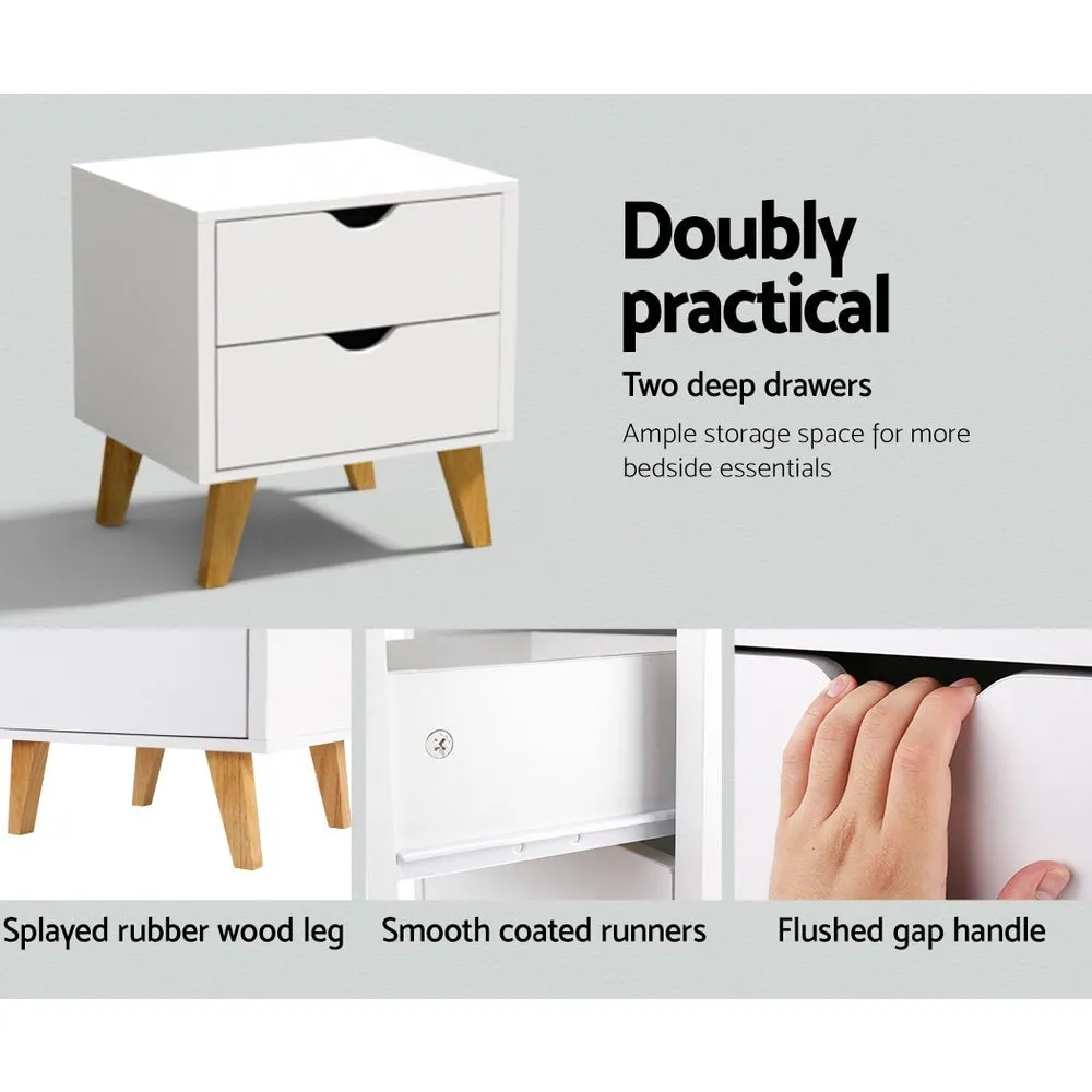 2 Drawer Wooden Bedside Table - White