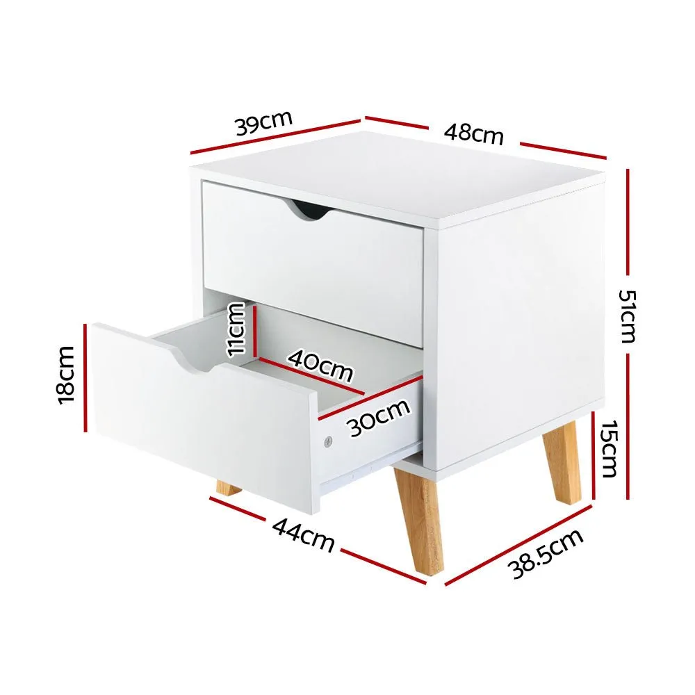 2 Drawer Wooden Bedside Table - White