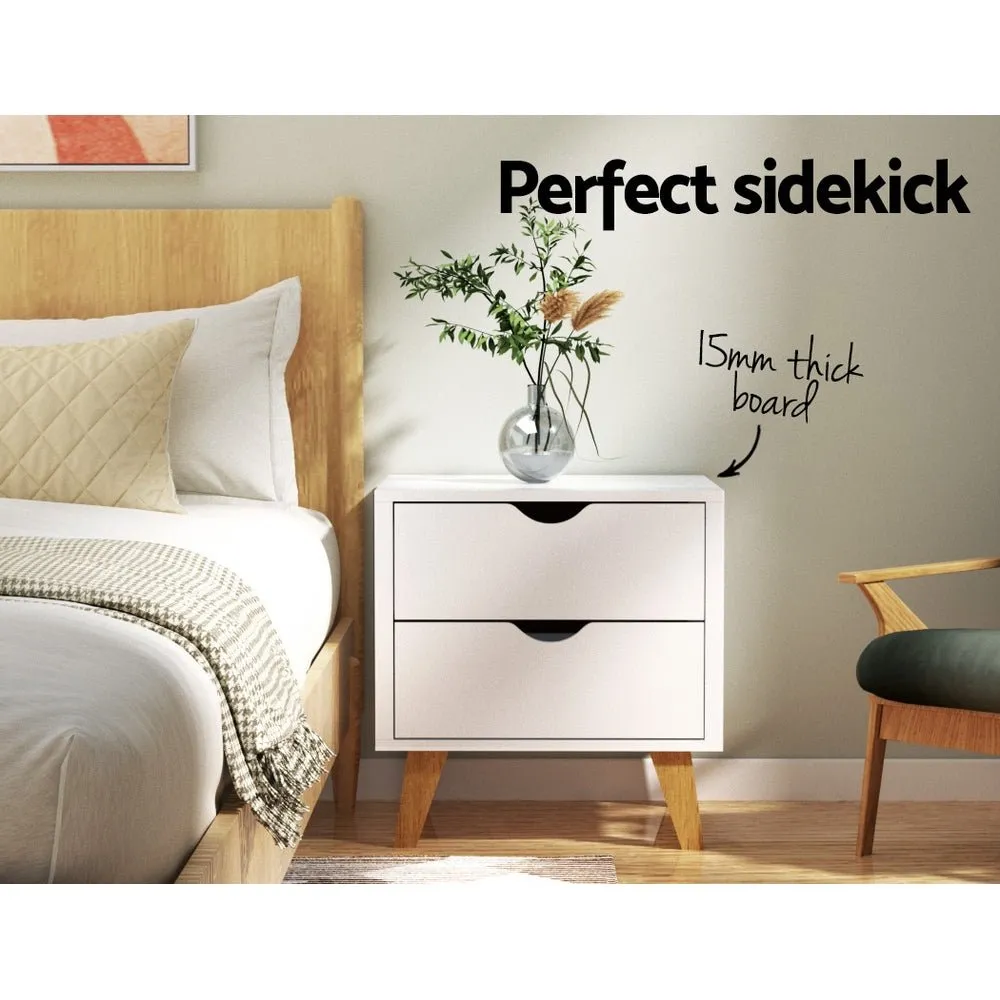 2 Drawer Wooden Bedside Table - White