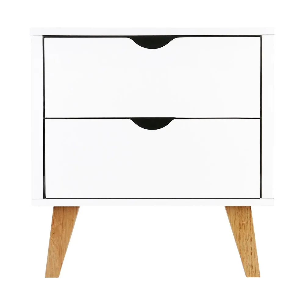 2 Drawer Wooden Bedside Table - White