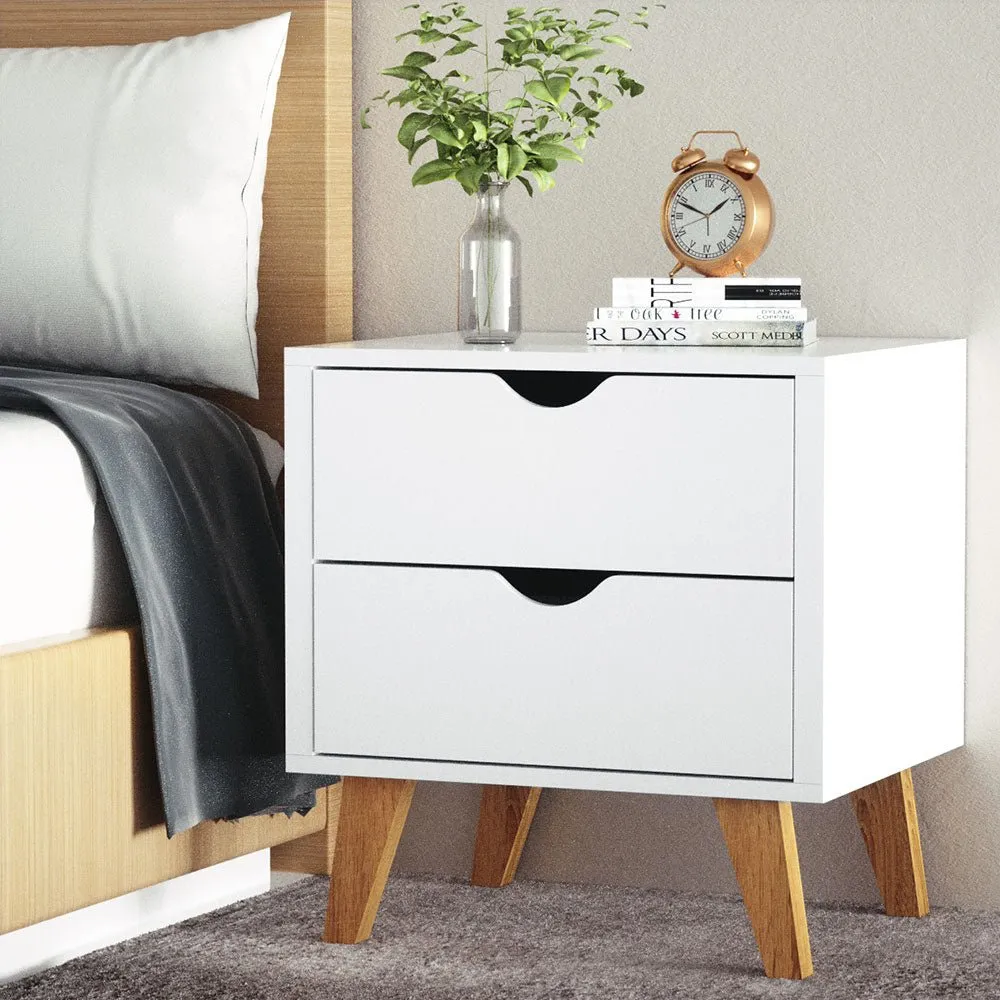2 Drawer Wooden Bedside Table - White
