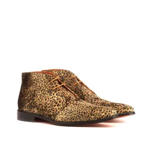 Ambrogio Bespoke Men's Handmade Custom Shoes Multi-Color Leopard Sartorial / Suede Leather Chukka Boots (AMB1370)