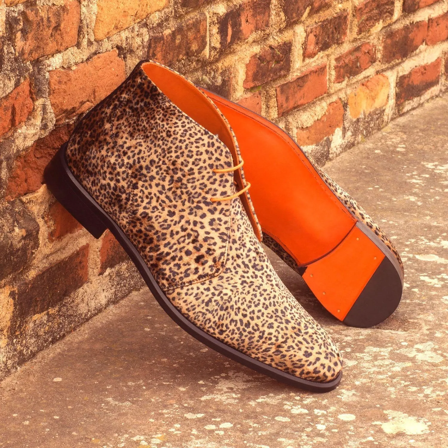 Ambrogio Bespoke Men's Handmade Custom Shoes Multi-Color Leopard Sartorial / Suede Leather Chukka Boots (AMB1370)