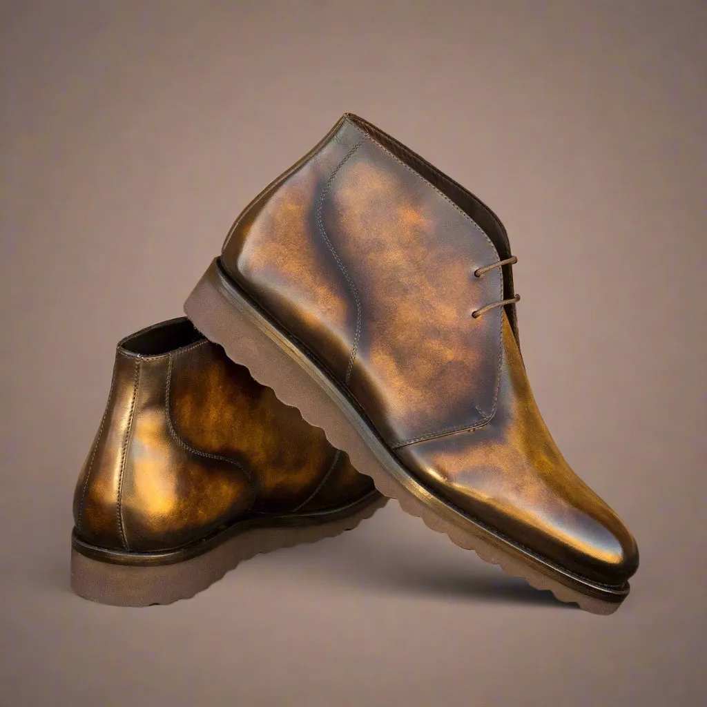 Ambrogio Bespoke Men's Shoes Tobacco Patina Leather Chukka Boots (AMB2286)