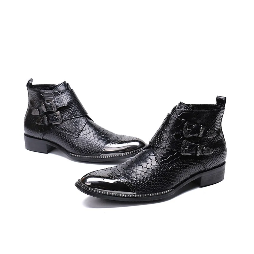 Animal Pattern Wing Tip Mens Boots