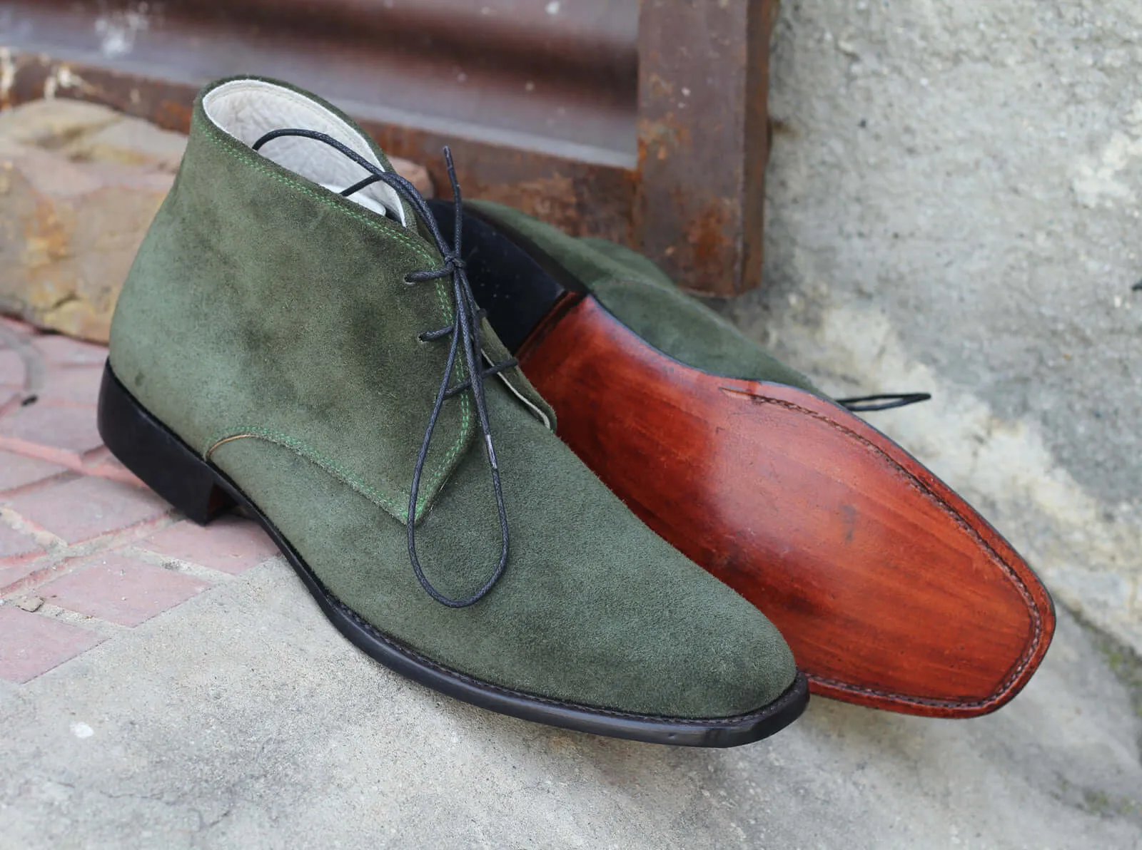 Awesome Handmade Men's Green Suede Lace Up Chuka Boots, Men Fashion Ankle Boots
