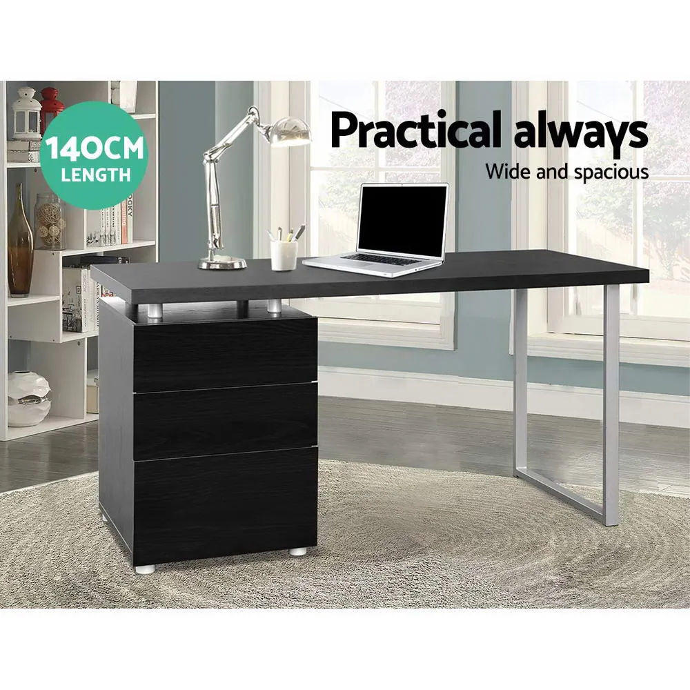 Black 140CM Computer Desk, 3 Drawers, Anti-Rust | Artiss