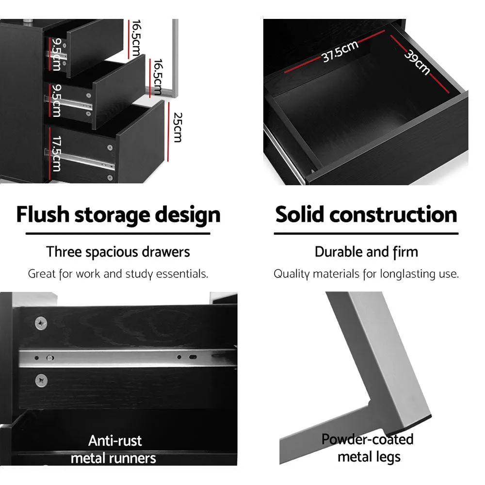 Black 140CM Computer Desk, 3 Drawers, Anti-Rust | Artiss