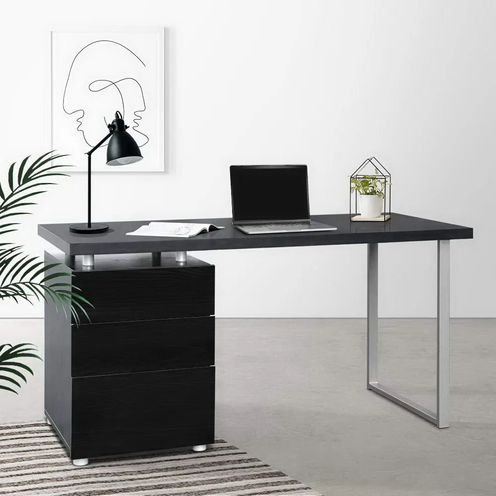 Black 140CM Computer Desk, 3 Drawers, Anti-Rust | Artiss