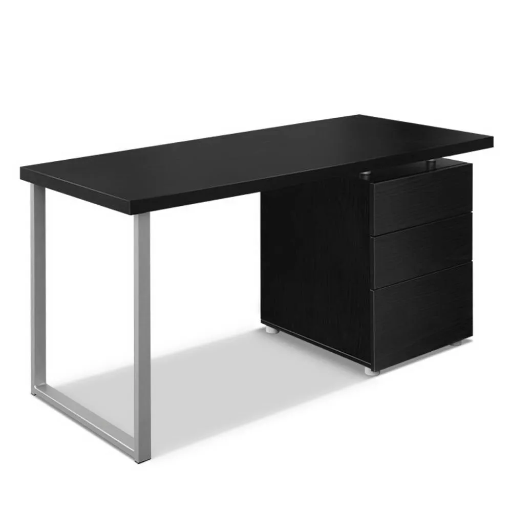 Black 140CM Computer Desk, 3 Drawers, Anti-Rust | Artiss