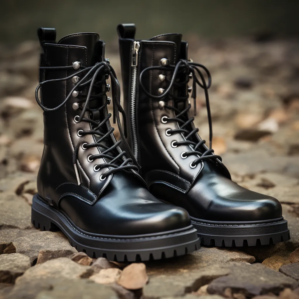 Black Leather Paloma Lace Up Chunky Derby Boots with Zipper and Track Sole - AW24 - Hiking and Trekking Boots