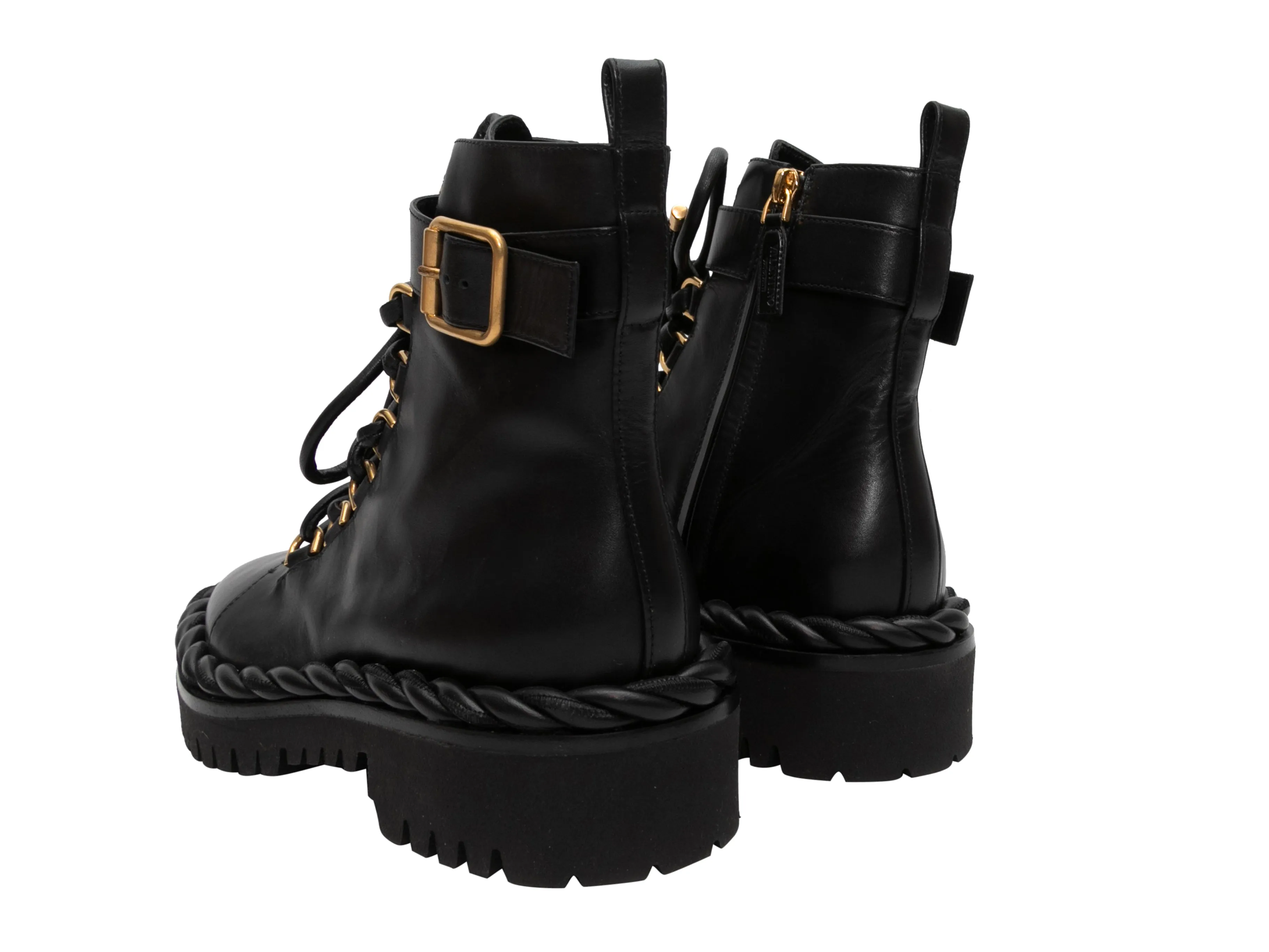 Black Valentino Leather Combat Boots Size 37.5