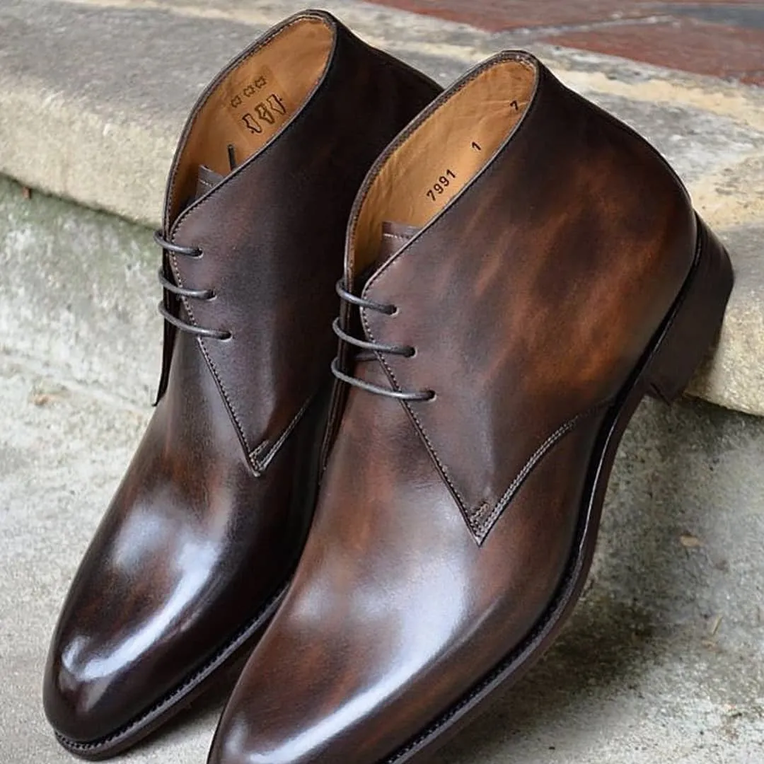 Brown Patina Leather Navarre Chukka Boots