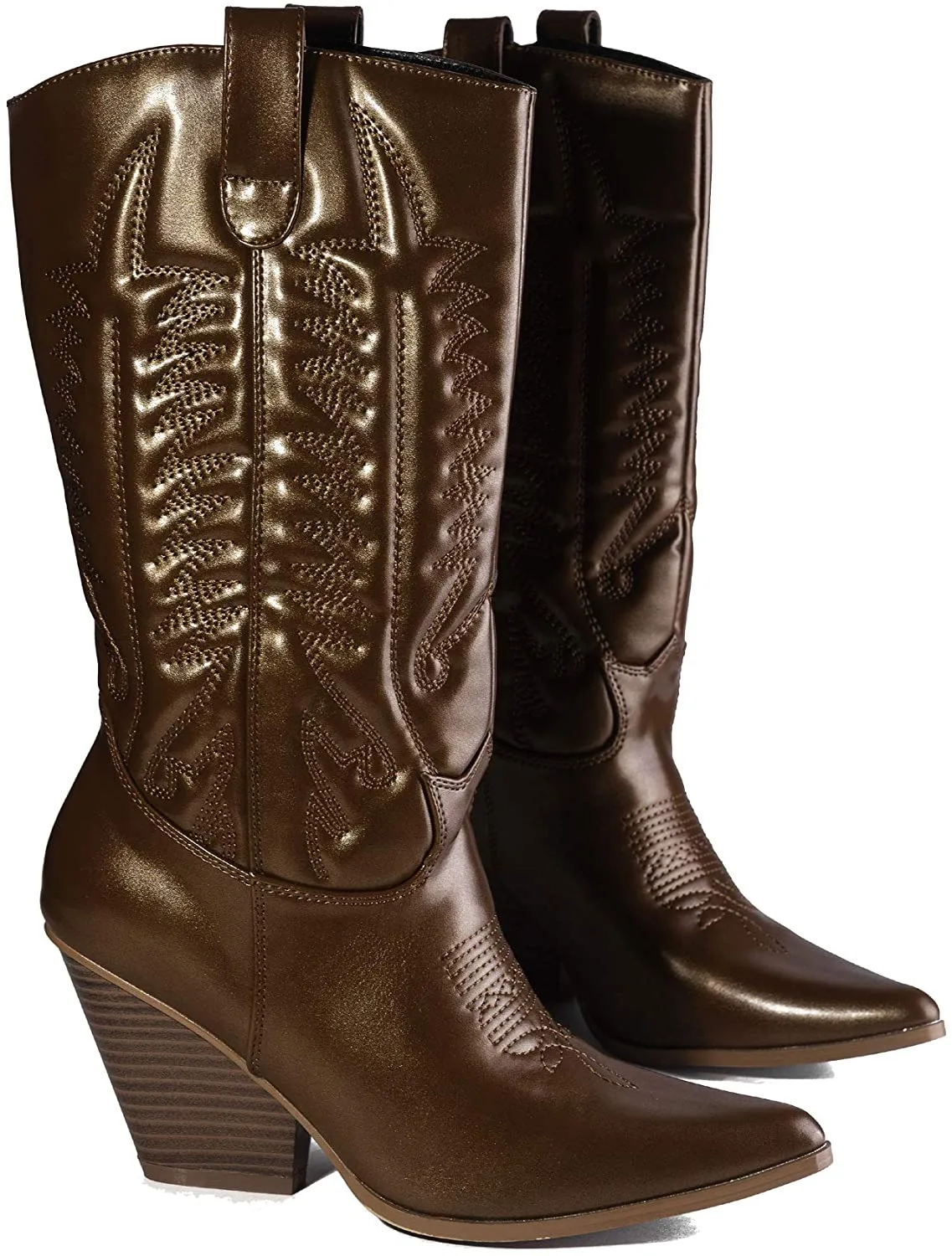 Cape Robbin SOUTHERN BELLE Cowgirl Mid Calf Pointy Toe Boots BROWN (7, BROWN)