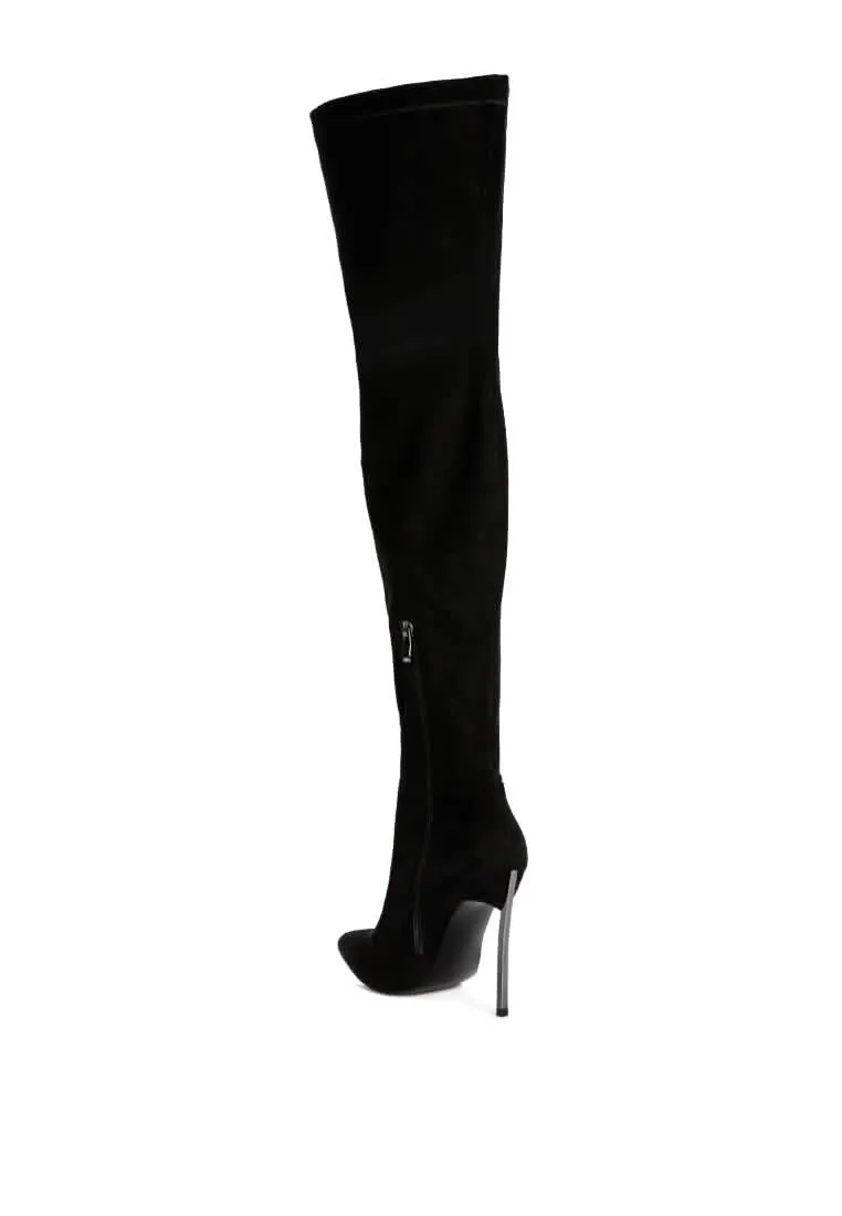 Chic High-Knee Stiletto Boots in Luxurious Stretch Suede