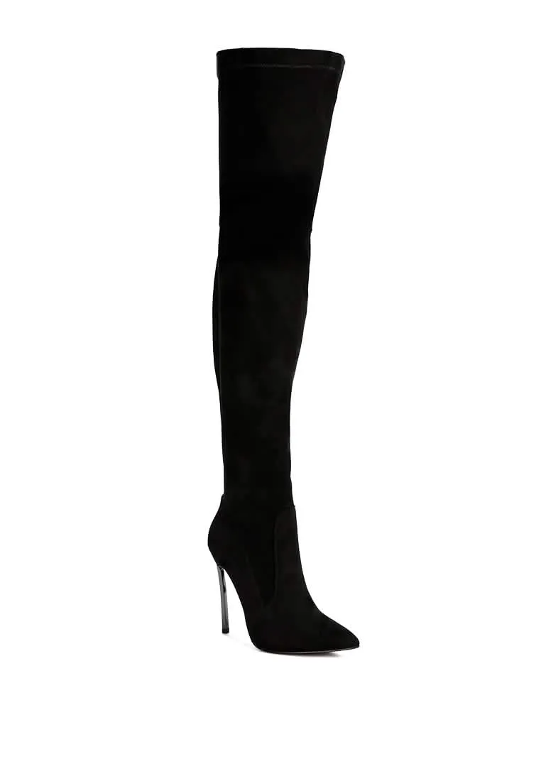 Chic High-Knee Stiletto Boots in Luxurious Stretch Suede