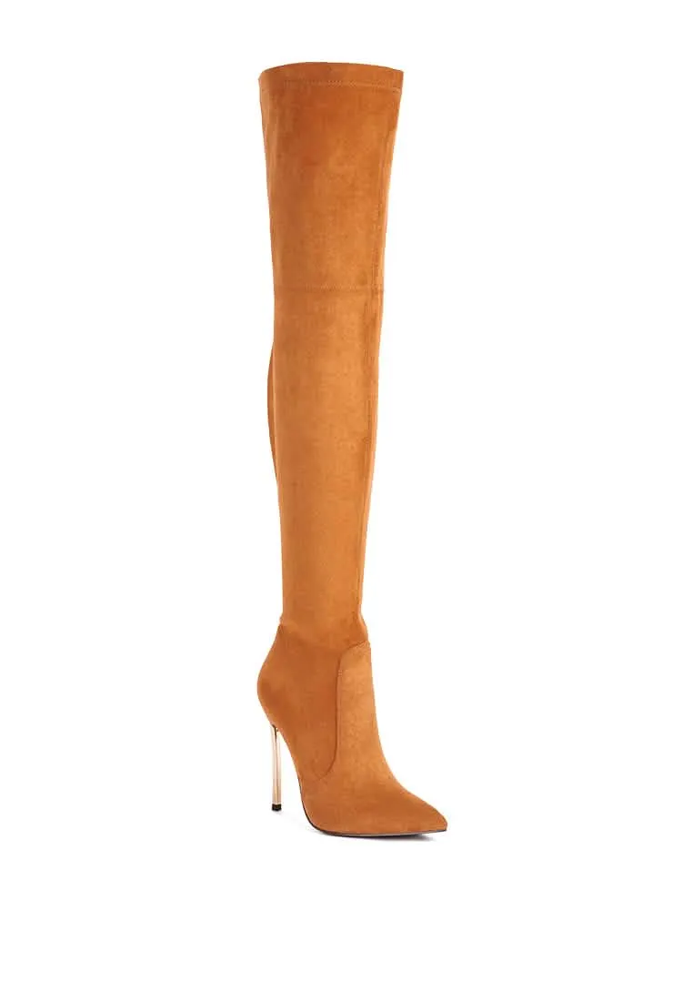 Chic High-Knee Stiletto Boots in Luxurious Stretch Suede