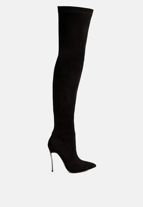 Chic High-Knee Stiletto Boots in Luxurious Stretch Suede