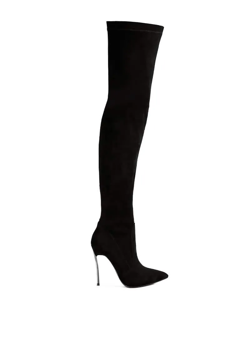 Chic High-Knee Stiletto Boots in Luxurious Stretch Suede