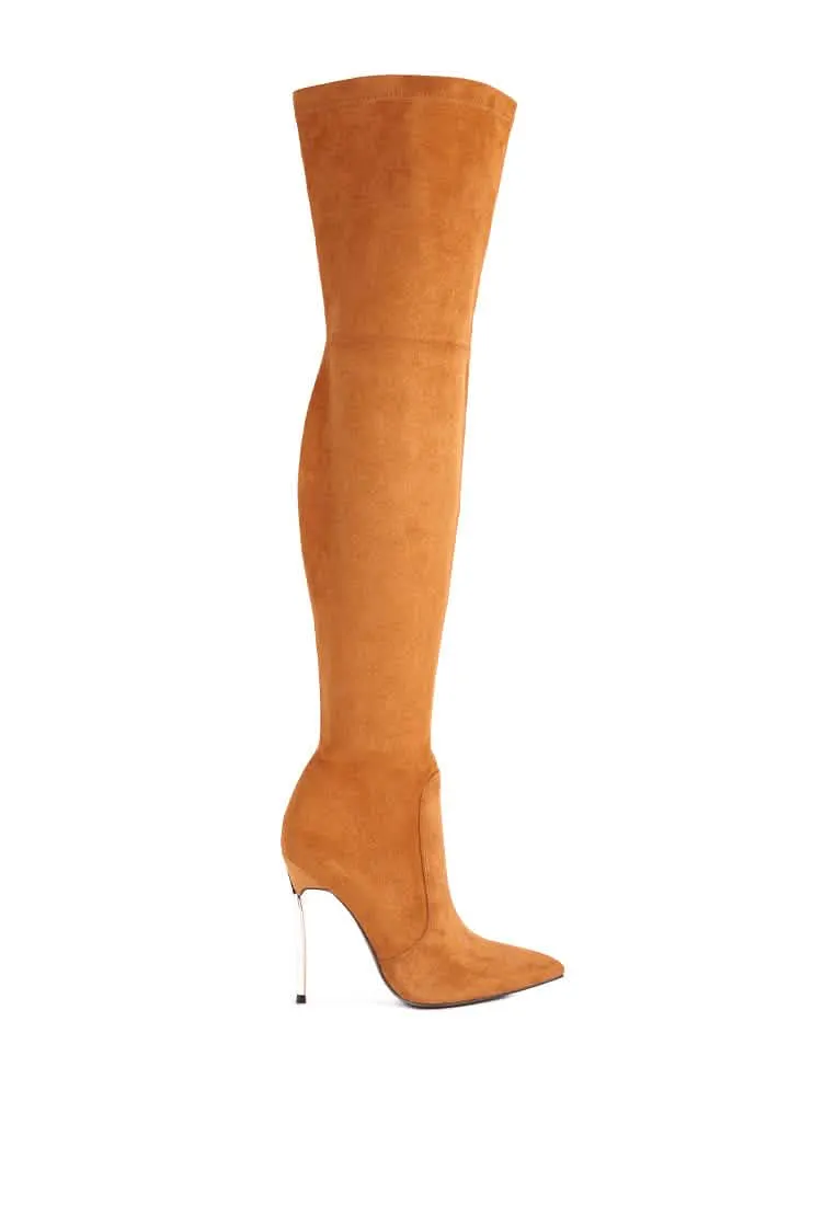 Chic High-Knee Stiletto Boots in Luxurious Stretch Suede
