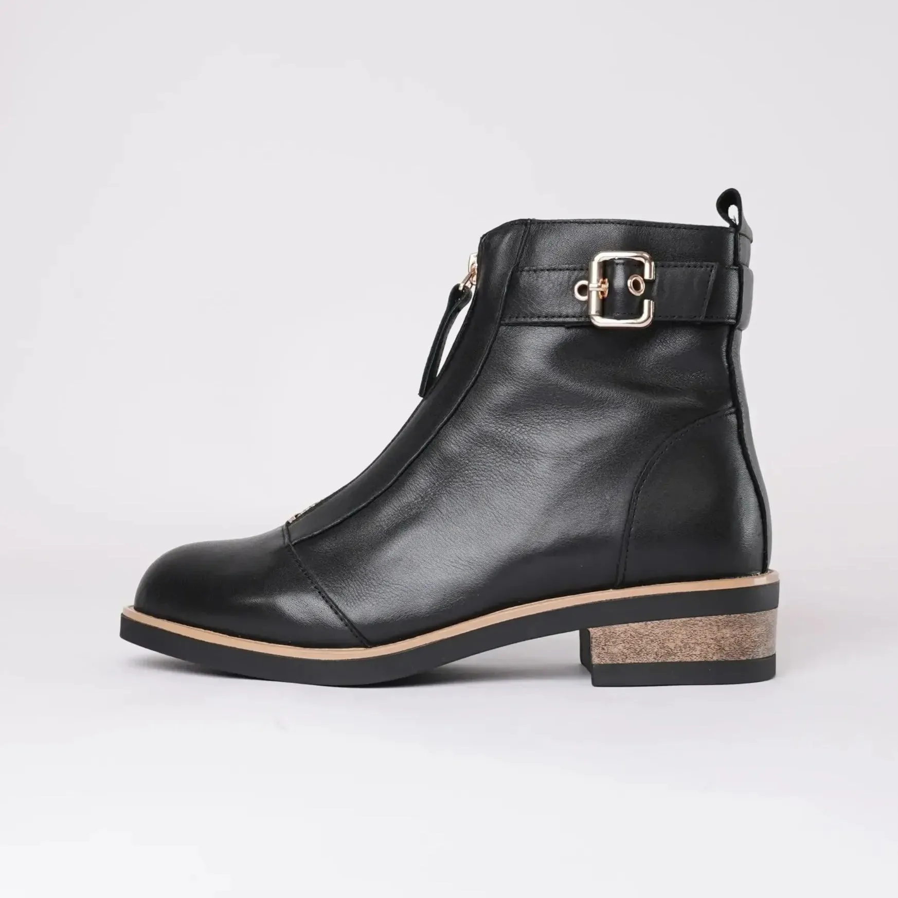 Dooley Black Leather Ankle Boots