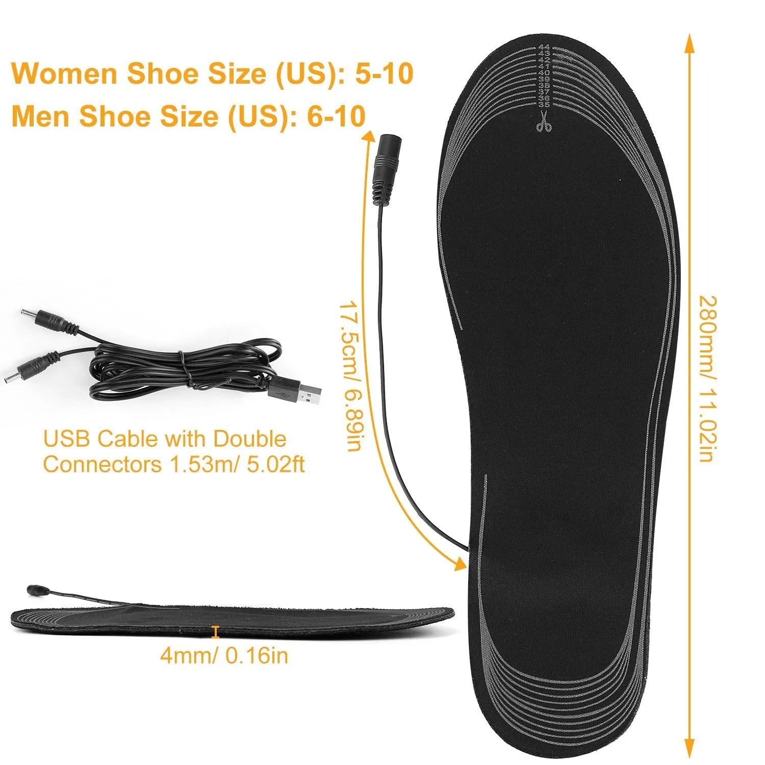 Electric Heated Insoles USB Foot Warmer Pads