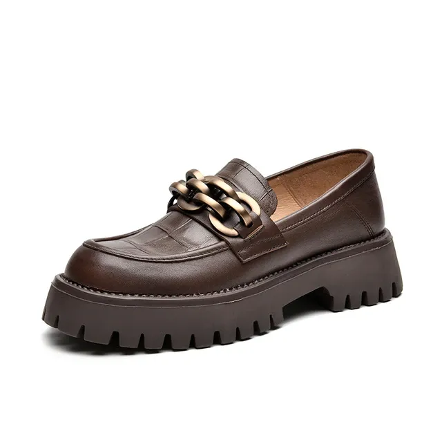 Evans Women's Loafers Round Toe Leather Platform Shoes