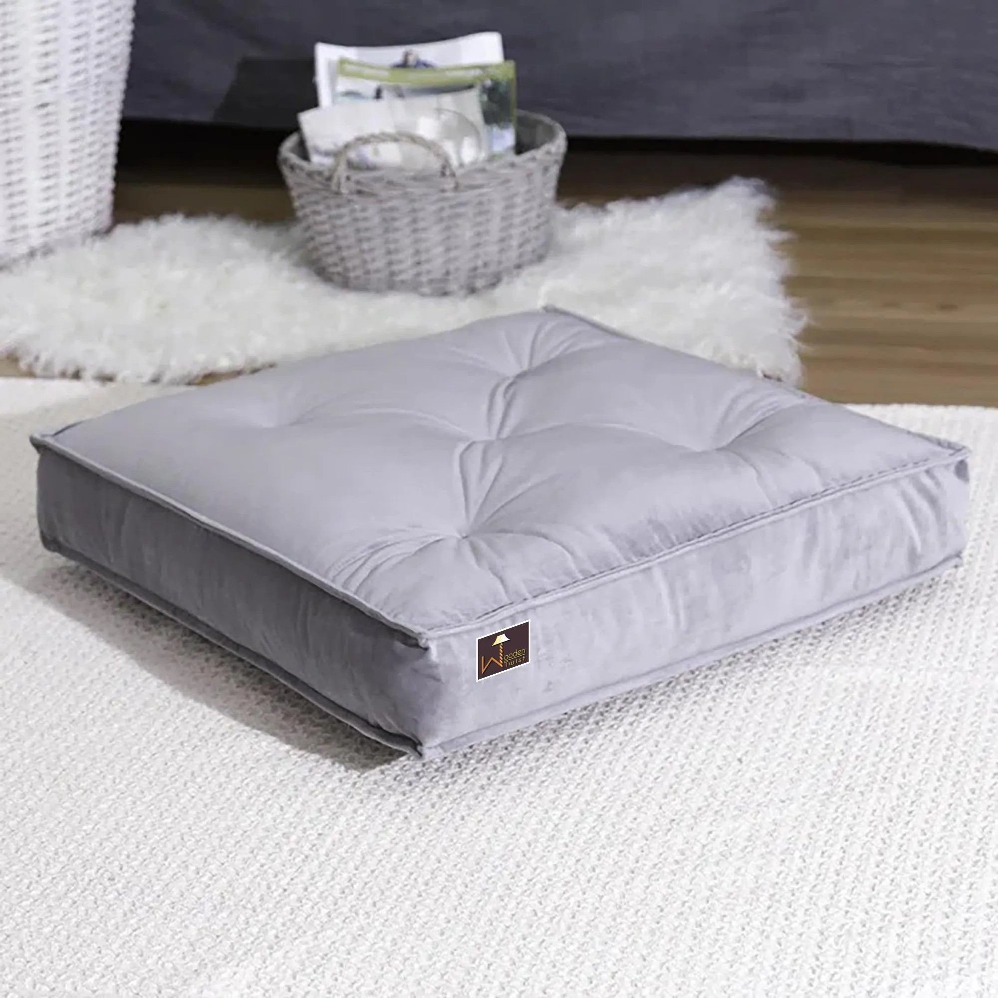 Fabrahome Square Shape Floor Pillow Comfort for Seating Pack of 1 (Light Gray)