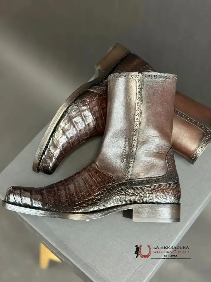 FRANCO CUADRA SHORT BOOTS CAIMAN DARK BROWN CALF NARROW ROUND TOE