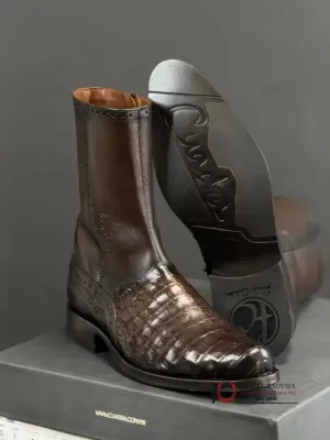 FRANCO CUADRA SHORT BOOTS CAIMAN DARK BROWN CALF NARROW ROUND TOE