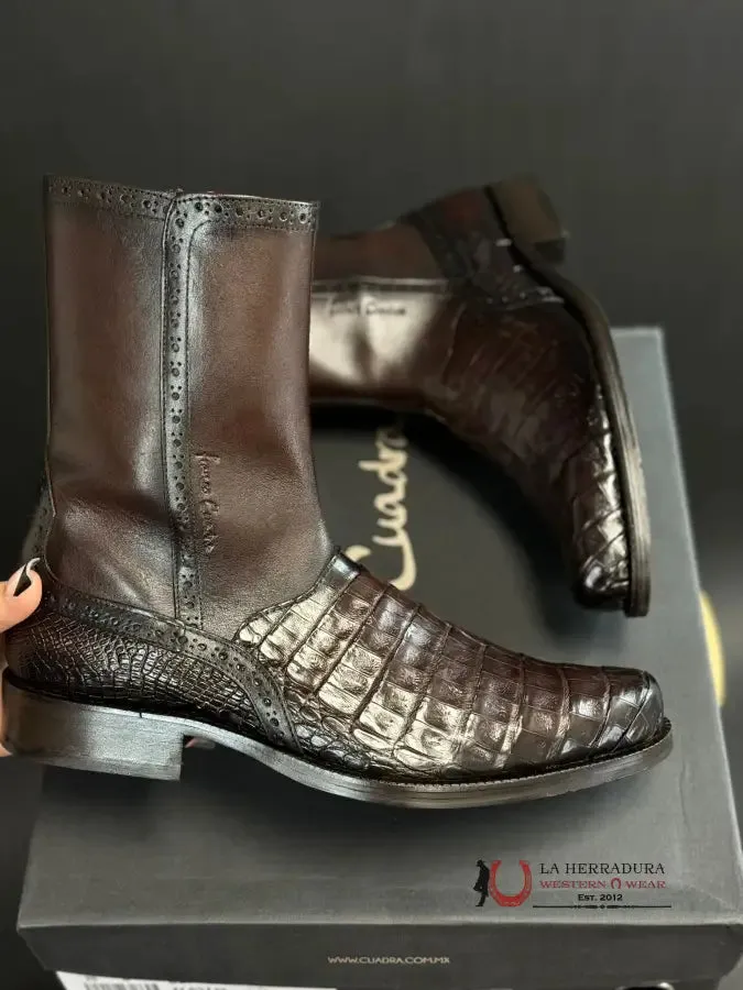 FRANCO CUADRA SHORT BOOTS CAIMAN DARK BROWN CALF NARROW ROUND TOE