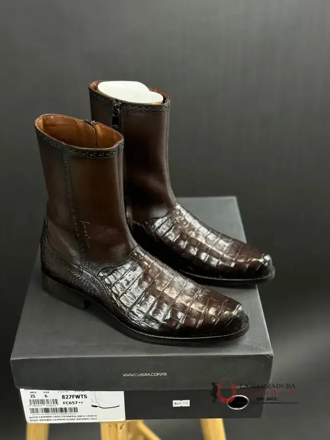 FRANCO CUADRA SHORT BOOTS CAIMAN DARK BROWN CALF NARROW ROUND TOE