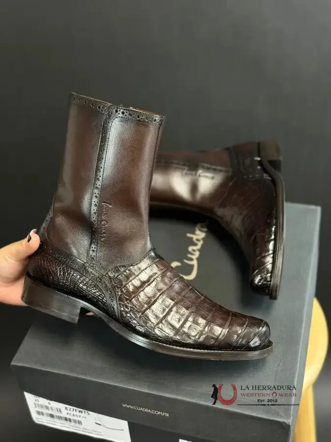 FRANCO CUADRA SHORT BOOTS CAIMAN DARK BROWN CALF NARROW ROUND TOE