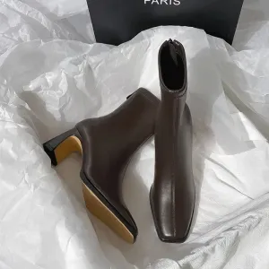 Hnzxzm Vintage Warm Cotton Women Ankle Boots Fashion Elegant Square Toe Shoes Autumn Winter Thick Heel Women's Short Booties