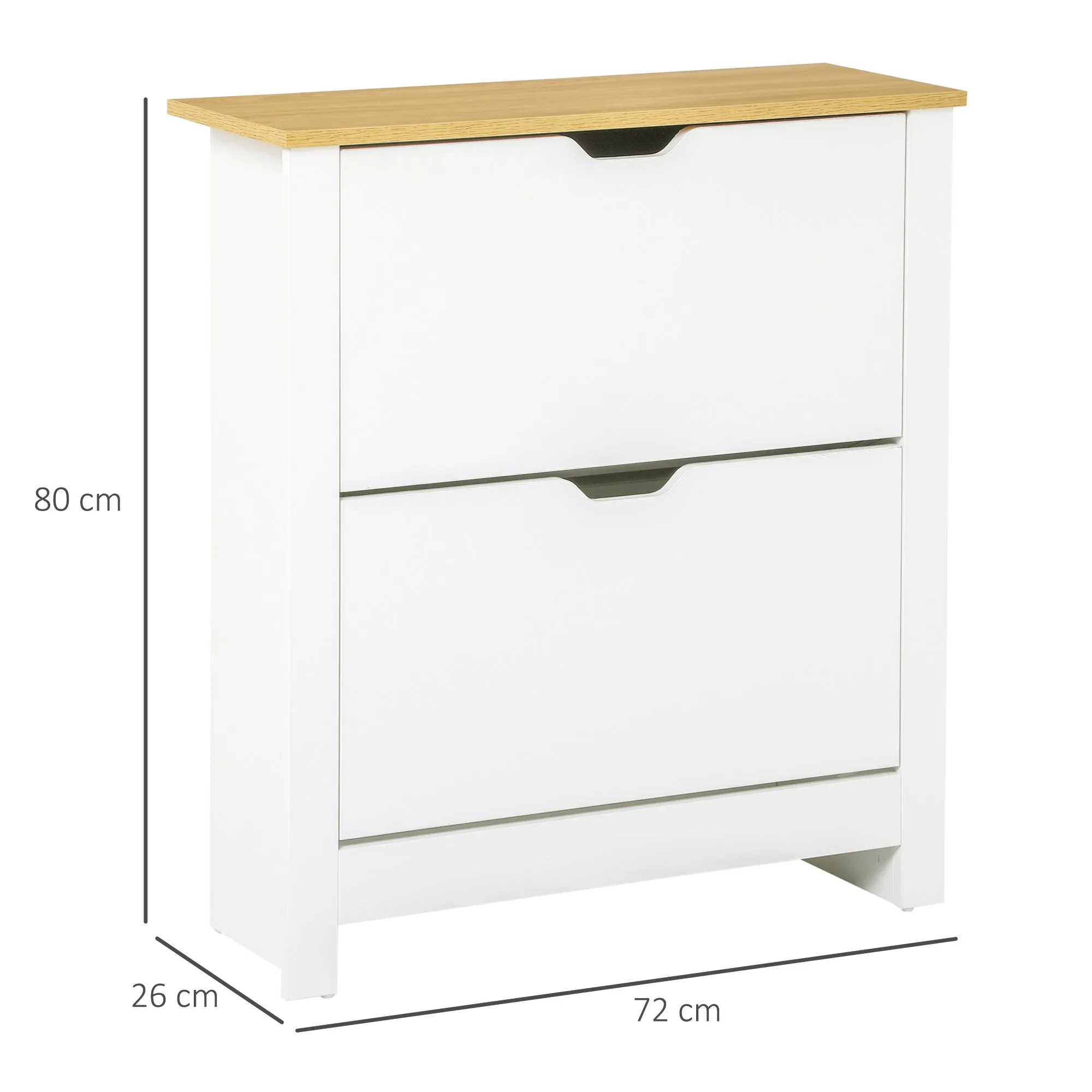 HOMCOM Narrow Shoe Cabinet, Space Saving Shoe Storage Cabinet with 2 Flip Drawers and Adjustable Shelves for 12 Pairs of Shoes for Hallways and Living Room, White