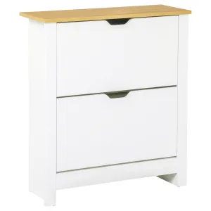 HOMCOM Narrow Shoe Cabinet, Space Saving Shoe Storage Cabinet with 2 Flip Drawers and Adjustable Shelves for 12 Pairs of Shoes for Hallways and Living Room, White