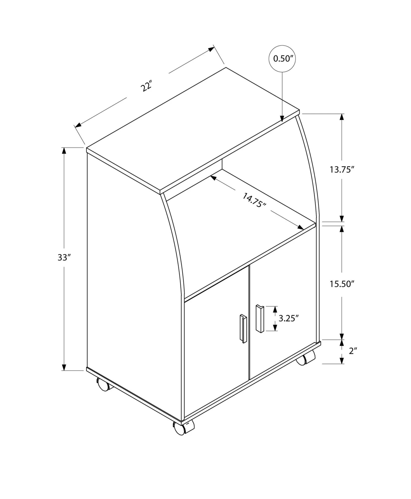 Kitchen Cart - 33"H / White On Castors