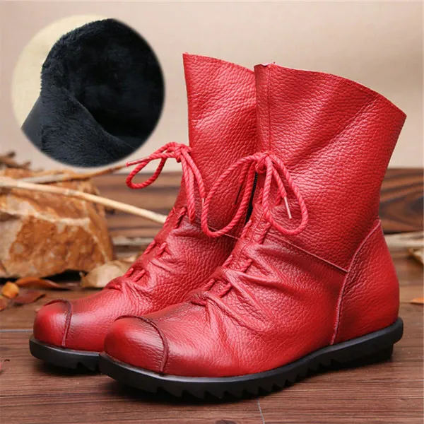 Koko Women's Vintage Style Genuine Leather Black Booties