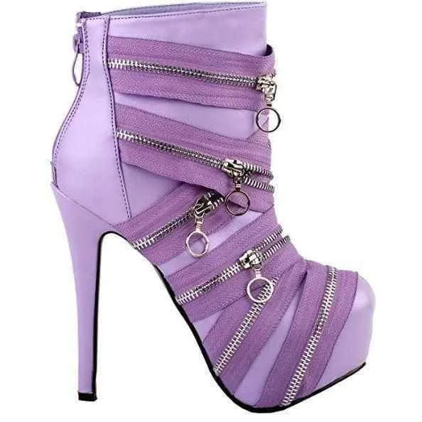 Lavender Purple Mummy Bandage SteamPunk Ankle Boots