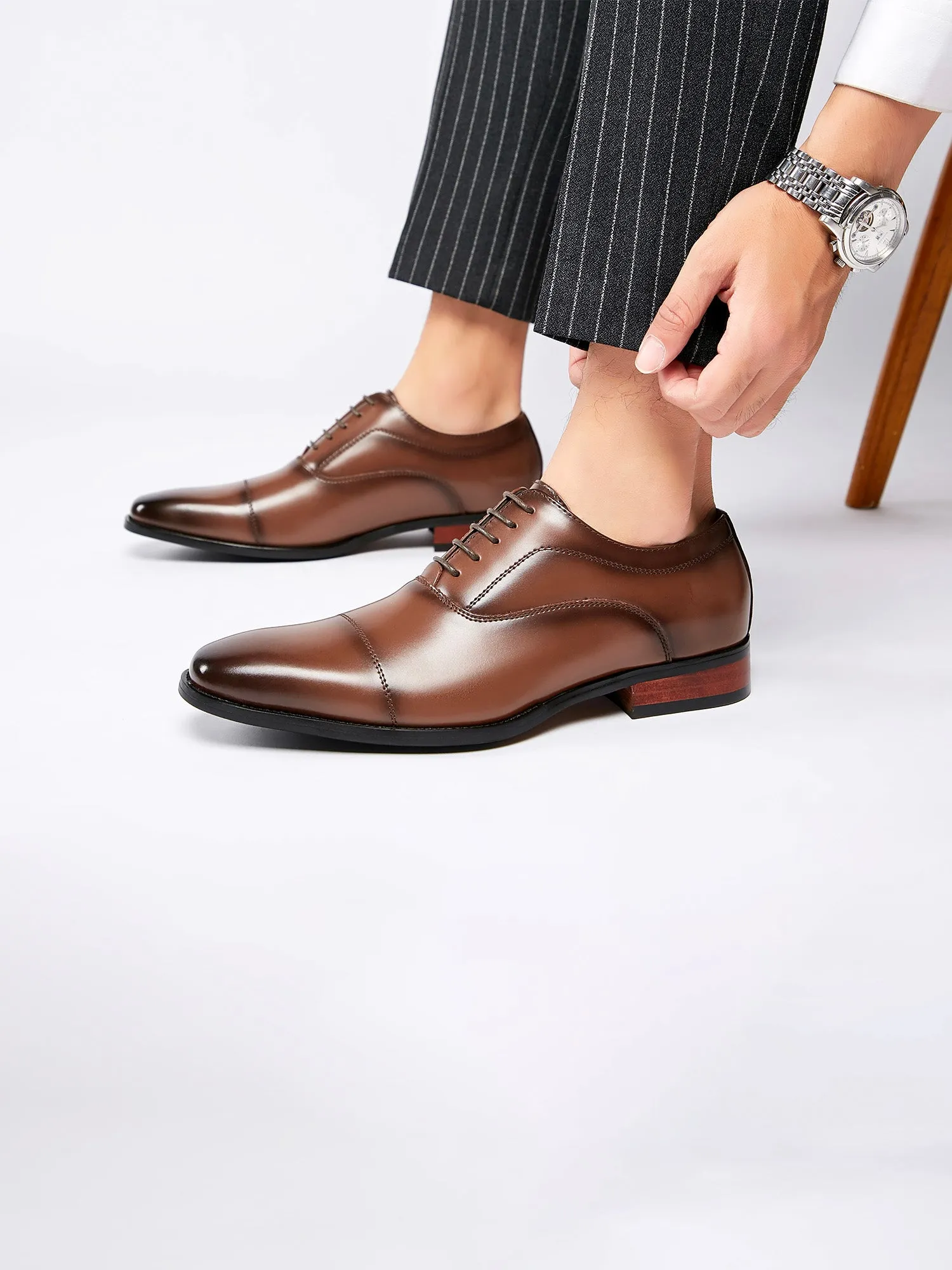 Leather Classic Cap Toe Oxfords Lace up Shoes