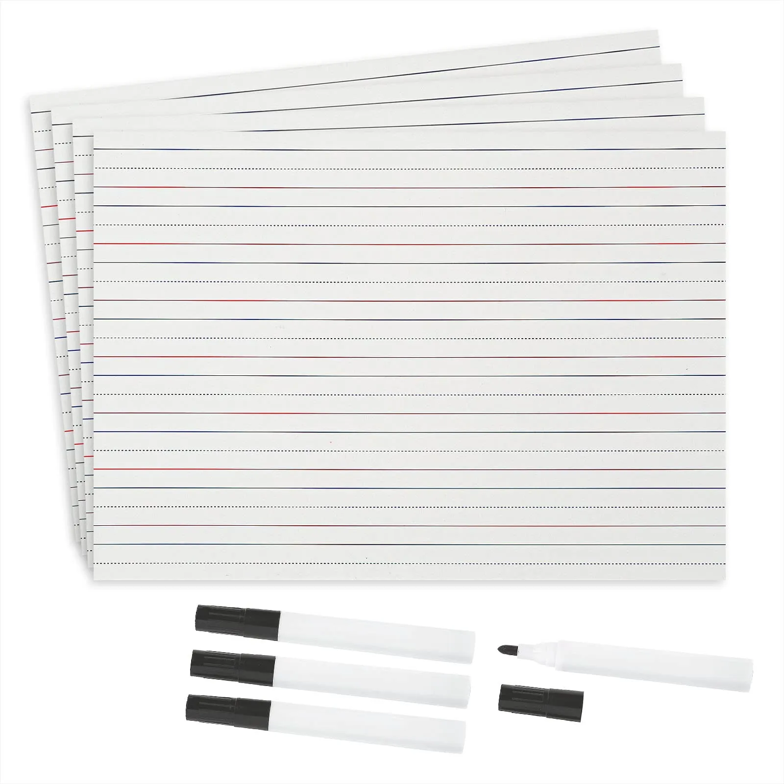 Lined Whiteboards and Dry Erase Markers - Teachers and Students Handrwiting Practice Boards (Set of 4)