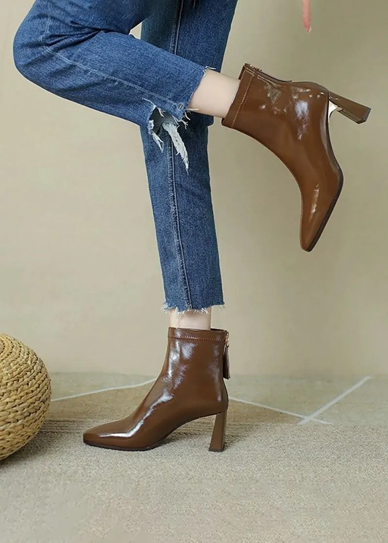 Maia Patent Genuine Leather Front Seam Boots