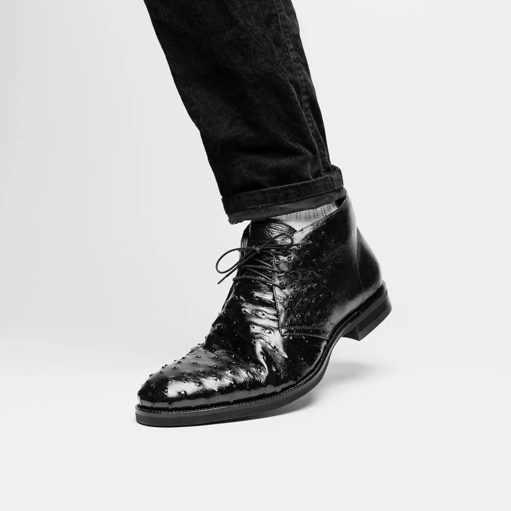 Marco Ostrich Quill Chukka Boot in Black by Zelli Italia