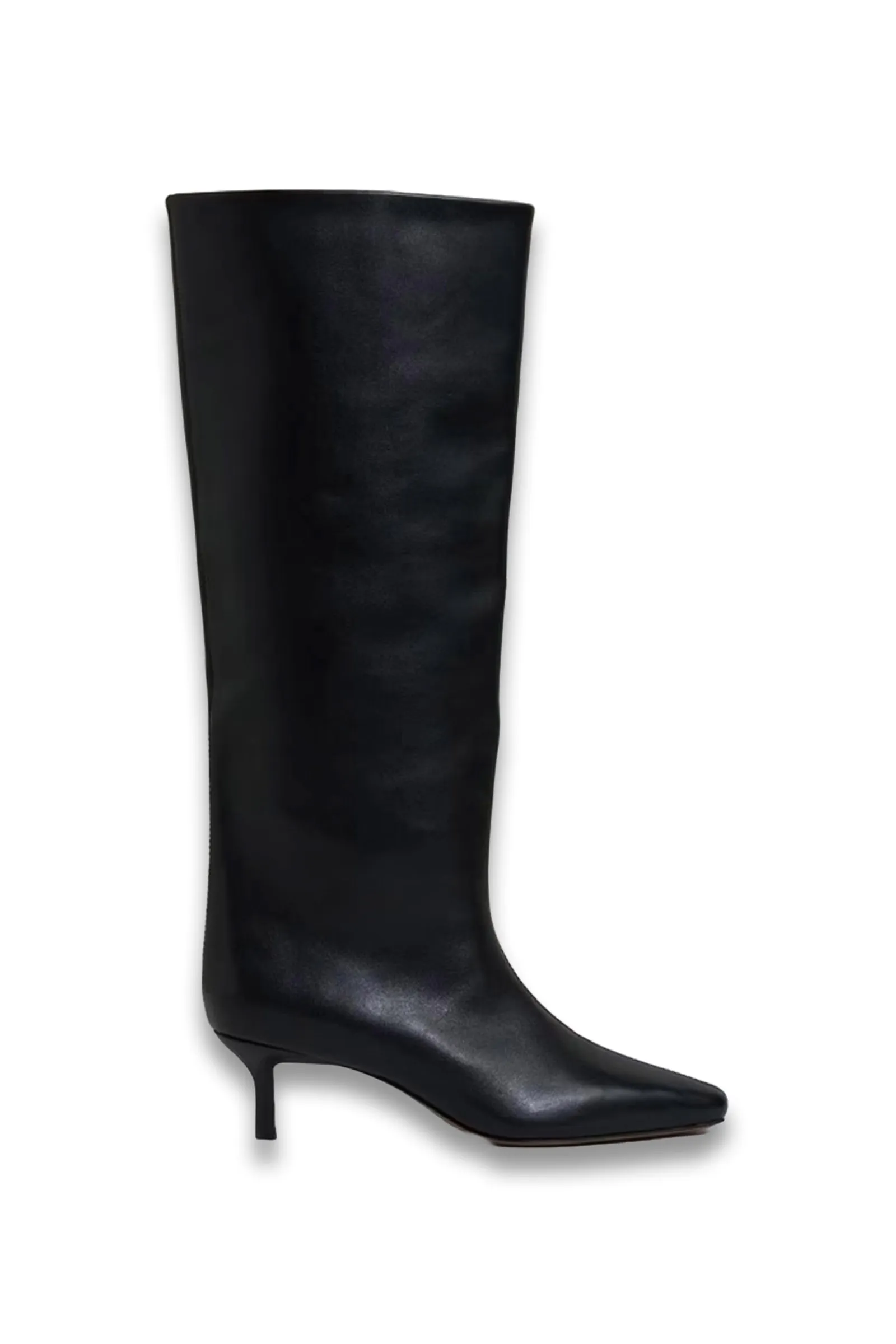 Monica Leather Kitten Heel Knee High Boots, Black